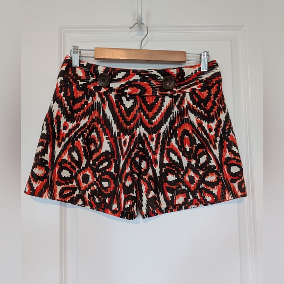 Milly of New York Women’s Ikat Button Printed Shorts Orange Red Black Size 4 - Picture 1 of 9